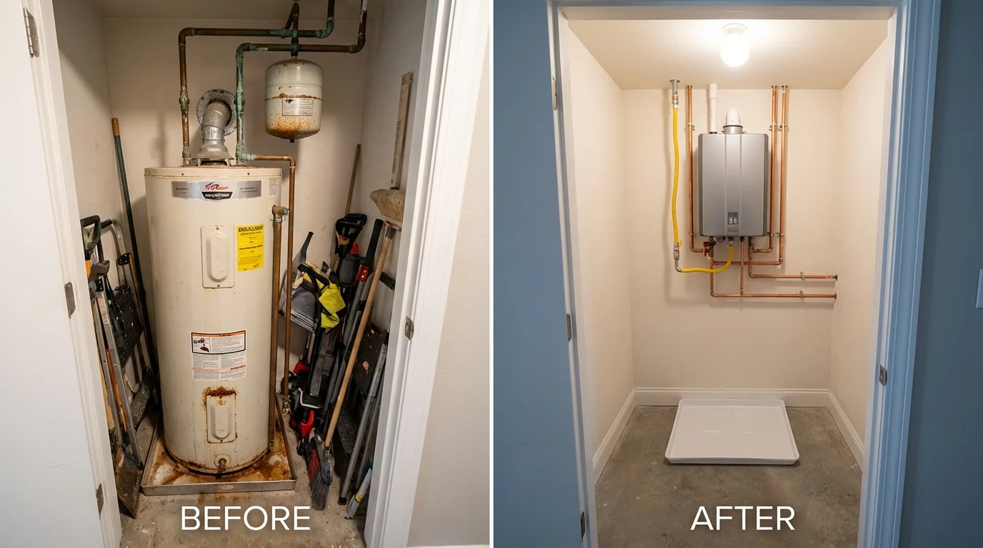 Tank water heater versus wall-mounted tankless unit comparison for Laurel, NY homeowners