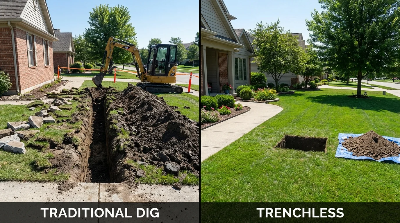 Trenchless sewer repair with minimal yard damage versus traditional excavation in Laurel, NY